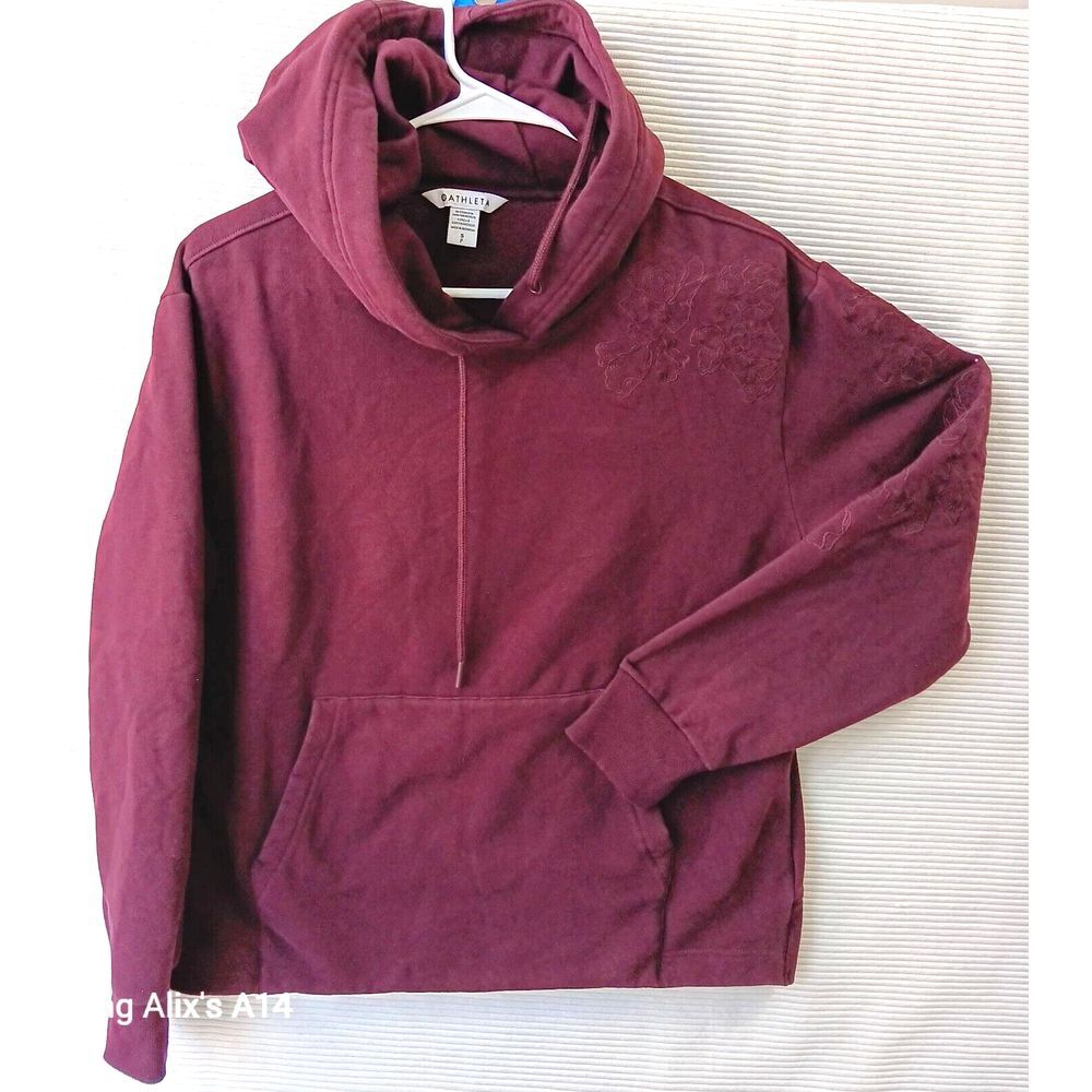 Athleta Purple Hoodie Retroplush Sweatshirt Alya Floral Cozy Embroidered Small